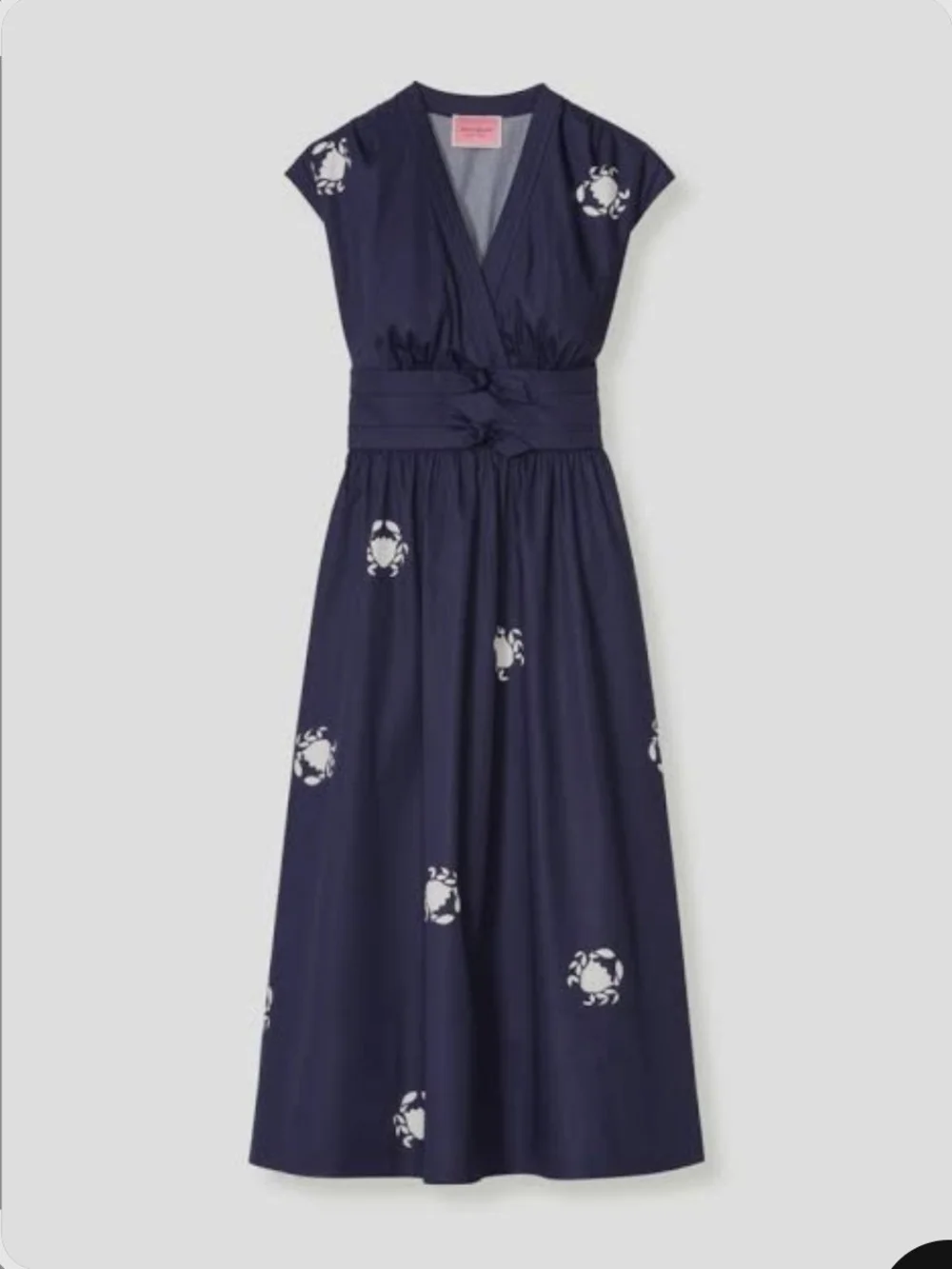 Kate Spade NY Snappy Poplin Crab Print Dress Womens Sz 0 Navy Blue Nautical Midi